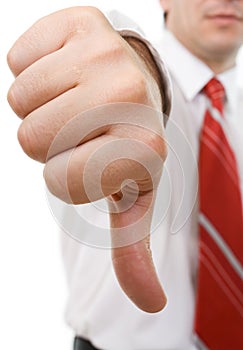 Businessman with thumbs down