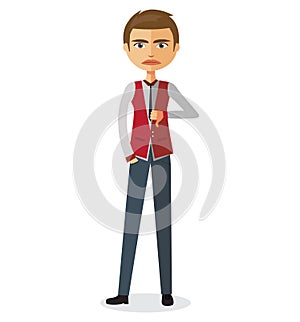 Businessman thumbs down. Angry unhappy businessman character vector flat cartoon illustration