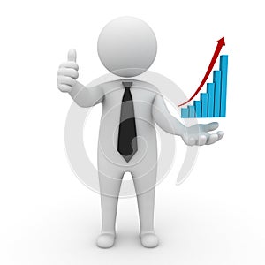 Businessman thumbs up with rising graph