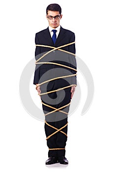 Businessman tied up