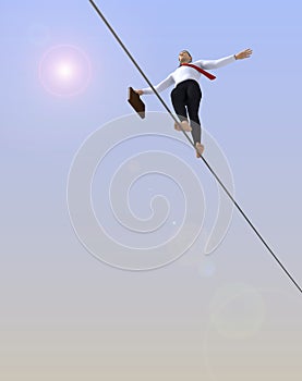 Businessman tightrope walker