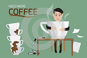 Businessman tired and lazy drink coffee because of drowsiness ne