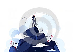 Businessman at the top of a mountain. Business goal and achievement. Generative ai