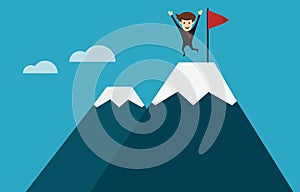 Businessman on top of mountain concept of success