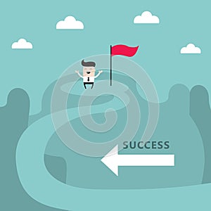 Businessman on top of the mountain Success goal achievement business concept