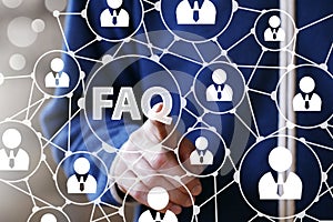 Businessman touch button FAQ web communication icon