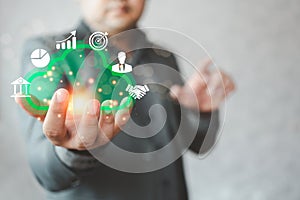 Businessman touch cloud computing icon network. Cloud technology, Cloud data transfer and online data storage