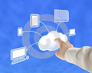 Businessman touch cloud computing server for launching service