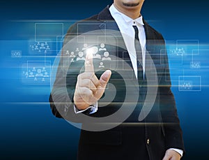 Businessman touch icon of social network