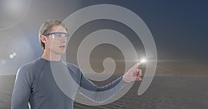 Businessman touching air glow