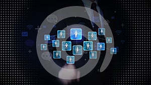 Businessman touching connect people, using social network service, communication technology concept