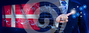 Businessman touching data analytics process system with KPI financial charts, dashboard of stock and marketing on virtual photo