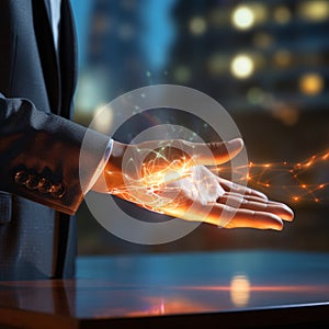 Businessman touching digital layer effect, Activated modern technology, business strategy concept, High-Tech Electronics, Data