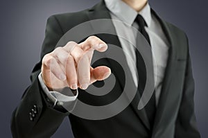 Businessman touching empty virtual screen