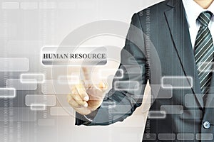 Businessman touching Human Resource sign