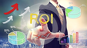 Businessman touching ROI (return on investment)