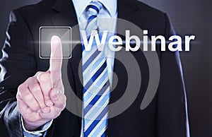 Businessman Pressing Webinar Button