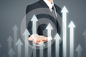 Businessman  Touching stock Graph Indicating Growth