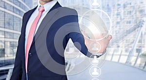 Businessman touching technology interface with professional cont