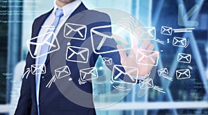 Businessman touching technology interface with professional email icon