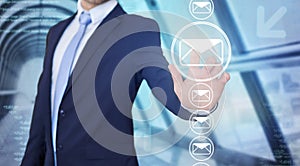 Businessman touching technology interface with professional email  icon