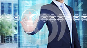 Businessman touching technology interface with professional email  icon