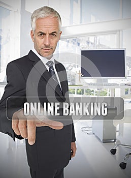 Businessman touching the term online banking