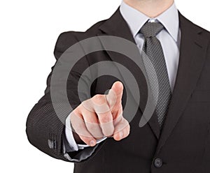 Businessman touching virtual screen or button