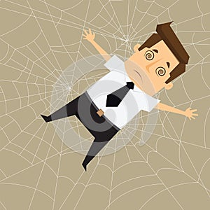 Businessman Trapped in spider webs