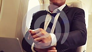 Businessman travel on a business trip by airplane