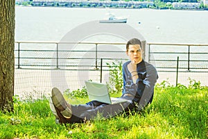 Businessman traveling, working in New York