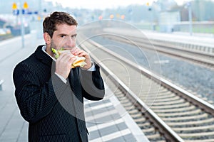 Businessman on trip has a break