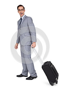 Businessman with a trolley being surprised