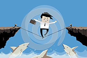 businessman trying to balance his business in the bad situation, illustration flat image