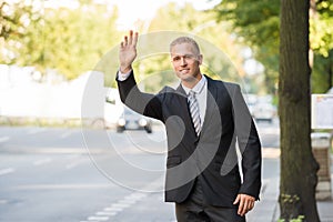 Businessman Trying To Call For Taxi