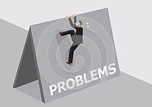 Businessman trying to Overcome Problem Cartoon Vector Illustration for Business Metaphor