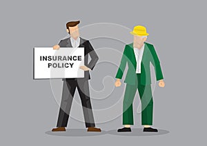 Businessman trying to sell an insurance policy to an old folk. Concept of healthcare insurance or emergency compensation