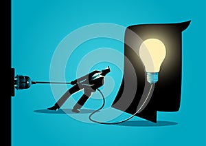 Businessman trying to unplug the light bulb brain