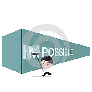 Businessman turning the word