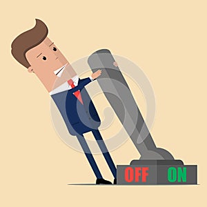 Businessman turns off the switch. Vector illustration