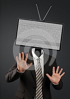 Businessman with tv head, television addiction concept