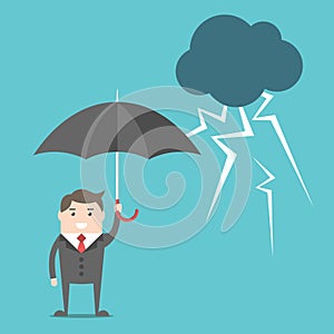 Businessman, umbrella and thunderstorm