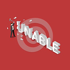 Businessman from unable to able flat 3d isometric vector photo