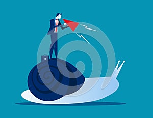 Businessman Urging on Snail. Concept business vector illustration.