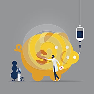 Businessman use stethoscope to check piggy bank health-Financial concept