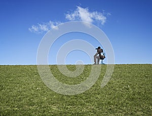 Businessman using binoculars