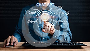 Businessman using chatbot in computer smart intelligence Ai.Chat GPT Chat with AI Artificial Intelligence, developed by OpenAI