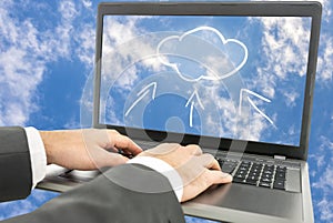 Businessman using cloud computing