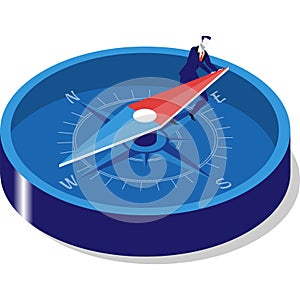 Businessman using compass vector icon on white