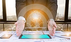 Businessman using concept tablet data graph analysis With modern